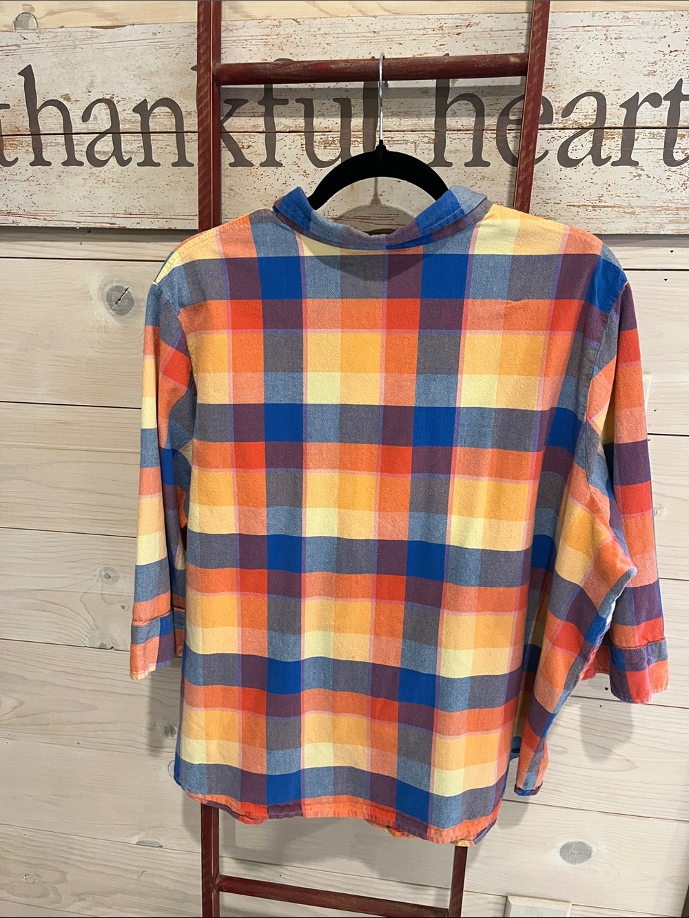 Women's Multicolor Plaid Button-Down Shirt - Blue/Orange/Yellow - Picture 2 of 10